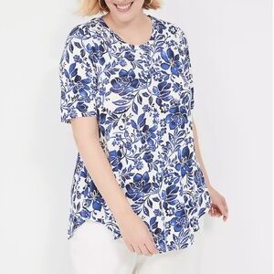 Lane Bryant Max Swing Perfect Sleeve Crew-Neck Tee Women's 18/20 White Blue